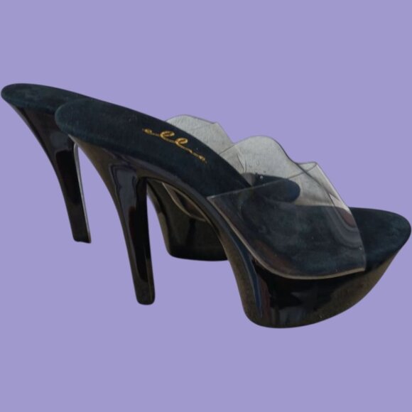 Ellie  Platform Vanity 6 Heels Black/Clear Size 11 - Picture 4 of 14